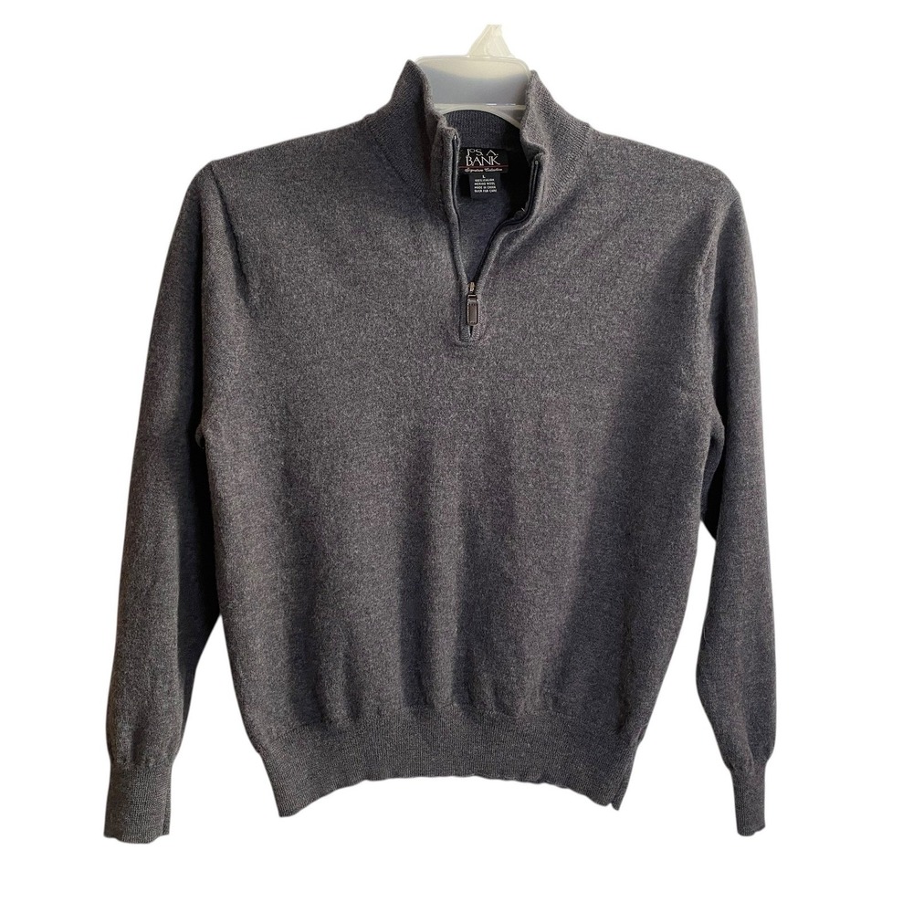 Joseph A Bank Mens Gray 100% Italian Merino Wool 1/4 Zip Pullover Sweater Size L